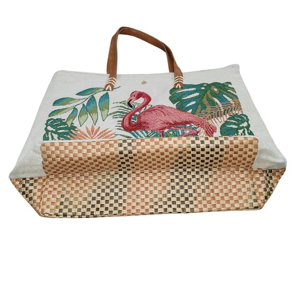Cappelli Flamingo Tapestry/Straw Tote Shoulder Bag ZipClosure Vacay Beach Resort - Picture 5 of 11